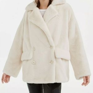 Free People Faux Fur  Double-Breasted Jacket lg.